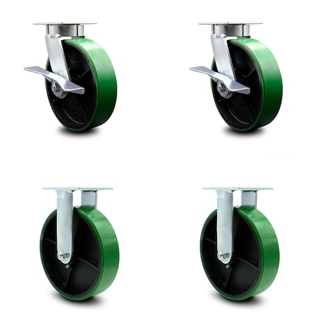 Service Caster 8 Inch Kingpinless Green Poly on Steel Wheel Caster Brakes 2 Rigid SCC, 2PK SCC-KP30S820-PUR-GB-SLB-2-R-2
